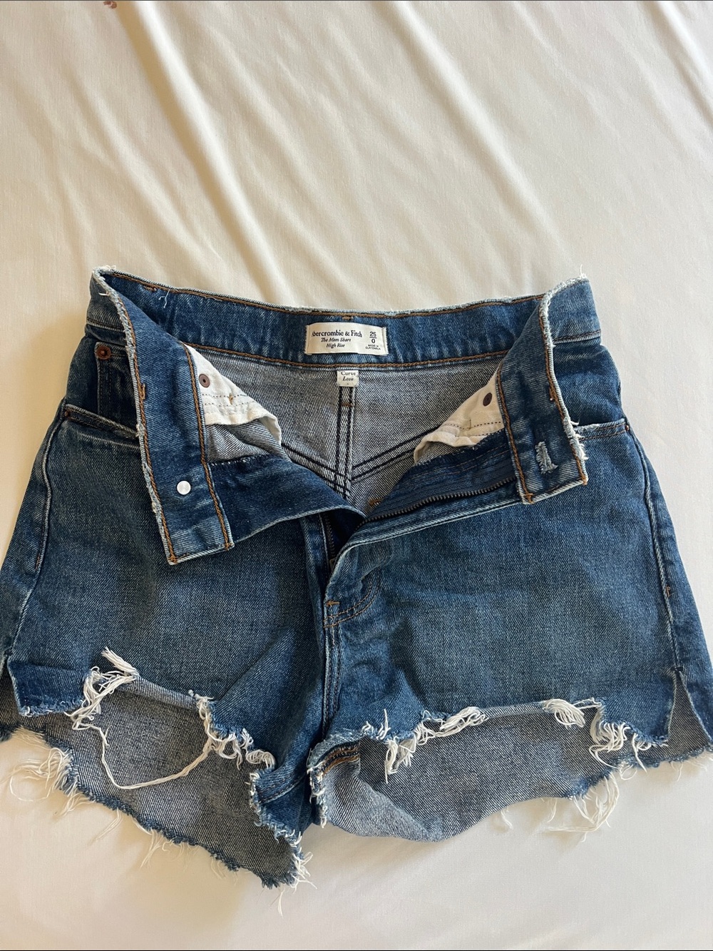 Abercrombie & Fitch Dark Blue Distressed Denim Cutoff Shorts